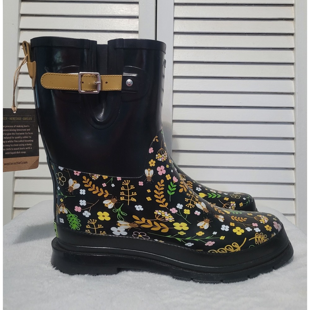 Western Chief Sweet Bees Rain Boots Women's Size 9 Ajustable Buckles Waterproof